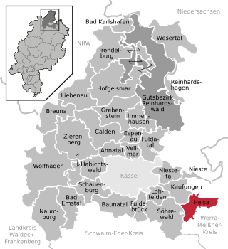 Poziția comunei Helsa pe harta districtului Kassel