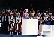豪ブリスベン国際レジャー博覧会の開会式で演説する女王（1988年4月30日）