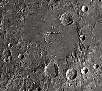 Hipparchus crater and its satellite craters taken from Earth in 2012 at the University of Hertfordshire's Bayfordbury Observatory with the telescopes Meade LX200 14" and Lumenera Skynyx 2-1 Hipparchus lunar crater map.jpg
