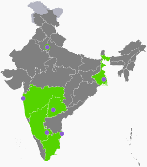 Clickable map of airports that issue visas on arrival. India VOA New.svg