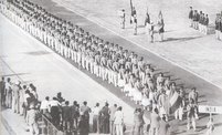 Indian athletes marching into the National Stadium during the opening ceremony of the 1951 Asian Games