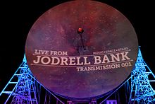 The Lovell Telescope illuminated during Jodrell Bank Live