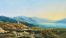 Vue sur Vevey au XIXe siècle par Johann Ludwig Bleuler (1792–1850).