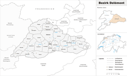 Kart som viser Distriktet Delémont.