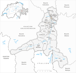 Harta e komunës Pratval në distriktin Hinterrhein