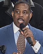 Kevin Parker speaking at Nostrand Avenue LIRR station, January 2020 (cropped).jpg