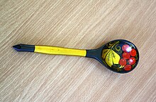 Russian spoons are used for traditional folk music in Russia (Watch performance with traditional Russian spoons on YouTube) Khokhloma spoon.jpg