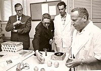 Mahendra of Nepal (second from left) in a visit to Israeli Weizmann Institute of Science, Israel, 1958