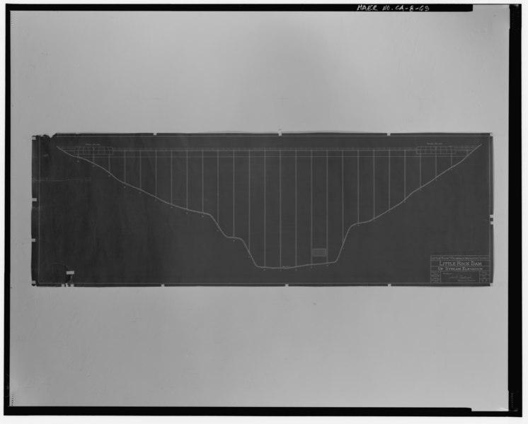 File:LITTLE ROCK AND PALMDALE IRRIGATION DISTRICT, LITTLE ROCK DAM- UPSTREAM ELEVATION, SHEET 3; APRIL, 1918. Littlerock Water District files. - Little Rock Creek Dam, Little Rock HAER CAL,19-LITRO.V,1-65.tif