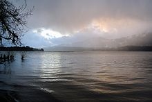 Lake Quinault and rainforest in the mist Lake Quinault Mist.jpg