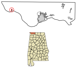 Location of Waterloo in Lauderdale County, Alabama.