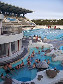 A photo of the Laugardalslaug pool and bath complex in Reykjavík