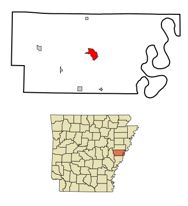 Location of Marianna Lee County Arkansas Incorporated and Unincorporated areas Marianna Highlighted.svg