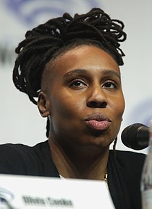 Screenwriter, producer and actress Lena Waithe Lena Waithe by Gage Skidmore.jpg