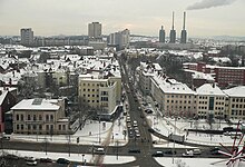 Blick über den Königsworther Platz in Richtung Linden und Ihme-Zentrum, vorne links Villa Simon