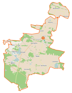 Mapa konturowa gminy Lniano, na dole znajduje się punkt z opisem „Jeziorki”