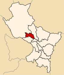 The district of Huayllabamba is located in the east of the province of Urubamba (marked in red)