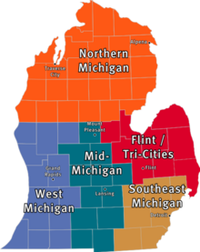 Regions in the Lower Peninsula. Lower Michigan Region Map.png