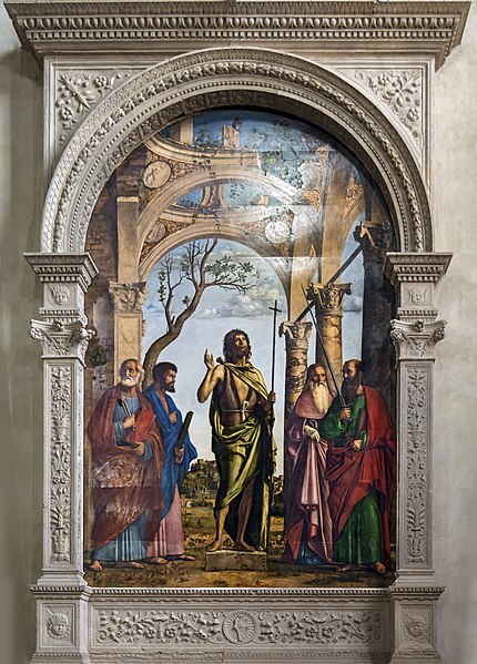 File:Madonna dell'Orto (Venice) - Right side of the nave - John the Baptist among the saints Peter, Marco, Jerome and Paul by Cima da Conegliano 1495.jpg