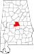 Harta statului Alabama indicând comitatul Chilton