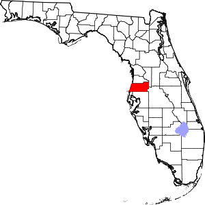 A state map highlighting Pasco County in the middle part of the state. It is medium in size.