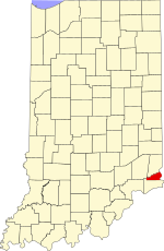 Mapa de Indiana destacando el condado de Ohio