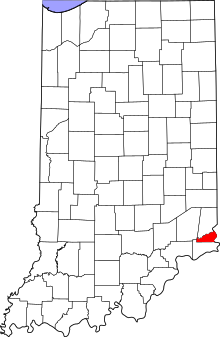 Location of Ohio County in Indiana Map of Indiana highlighting Ohio County.svg