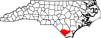Map of Severna Karolina highlighting Columbus County