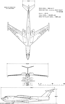 3-view line drawing of the Convair YP6M-1 Seamaster Martin YP6M-1 Seamaster 3-view line drawing.png