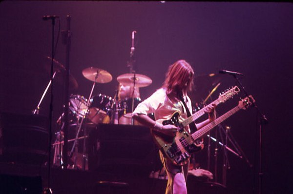 Performing in Toronto, 3 June 1977 Rutherford with his Shergold double-neck bass