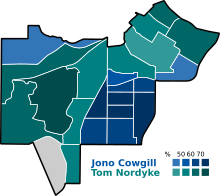 Most voted first-choice candidate by precinct in District 4. Minneapolis Park Board District 4 2017.svg