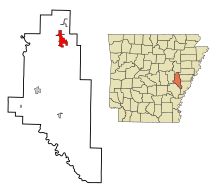 Monroe County Arkansas Incorporated and Unincorporated areas Brinkley Highlighted.svg