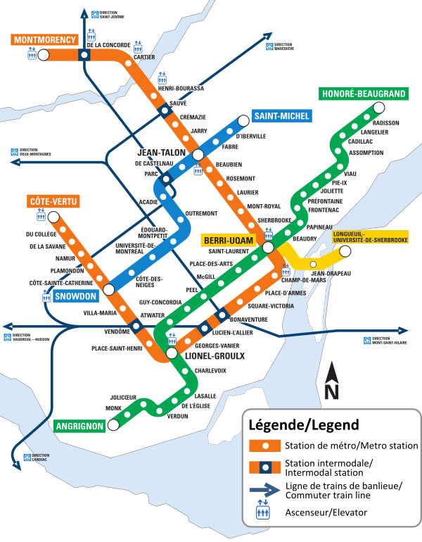 Una mapa del metro de Montreal.