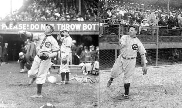 Brown with the Chicago Cubs in 1909 (left) and 1916 (right)