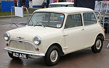 First Morris Mini-Minor off the production line, 8 May, ready for public launch in August. Morris Mini-Minor 1959 (621 AOK).jpg