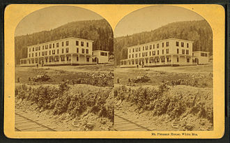 Stereoscopic image of Mount Pleasant House with railroad tracks showing in foreground Mount Pleasant House, White Mts, from Robert N. Dennis collection of stereoscopic views.jpg