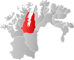 Mapa do condado de Troms og Finnmark‎ com Porsanger em destaque.