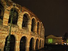 Italy, Verona, Arena with backlight off on square Bra, in the bottom Town Hall during Earth Hour 2013 Ora della Terra Verona Piazza Bra Arena 2013 WWF Verona Paolo Villa 9954.JPG