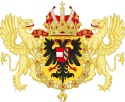 Ornamented Coat of Arms of Rudolf II, Matthias and Ferdinand II, Holy Roman Emperors.svg