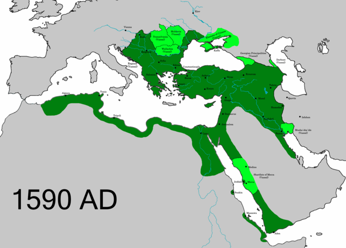The Ottoman Empire in 1590, at the peak of its territorial expansion