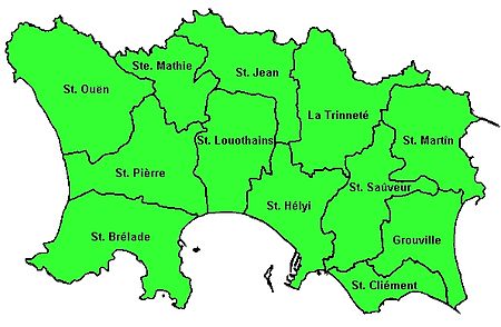 Carte de Jersey montrant les paroisses