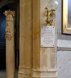 Plaque indiquant le transfert des restes de Jean Racine, le 2 décembre 1711.