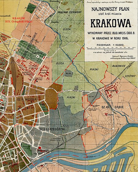 PLAN KRAKOWA 1916 Grzegórzki Piaski