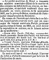 Article du journal La Presse décrivant la trouvaille à Melon le 14 septembre 1857 d'une bouteille contenant un billet en langue anglaise relatant le naufrage du paquebot américain Pacific disparu corps et biens.