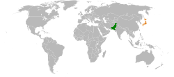 Map indicating locations of Pakistan and Japan