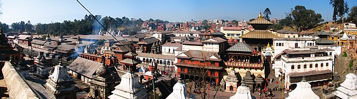 Panorama Pashupatinath s druge strane rijeke Bagmati u Katmanduu