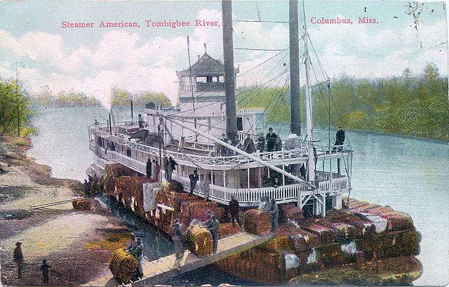 Postcard of steamer American on Tombigbee River at Columbus, c. 1890-1920