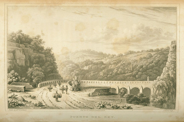 Puente del Rey, engraving from Mexico in 1827 (1828) by Henry George Ward, after Emily Elizabeth Ward.