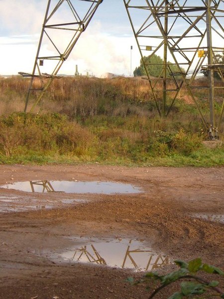 File:Pylon and puddles at Salmonpool Bridge - geograph.org.uk - 255228.jpg