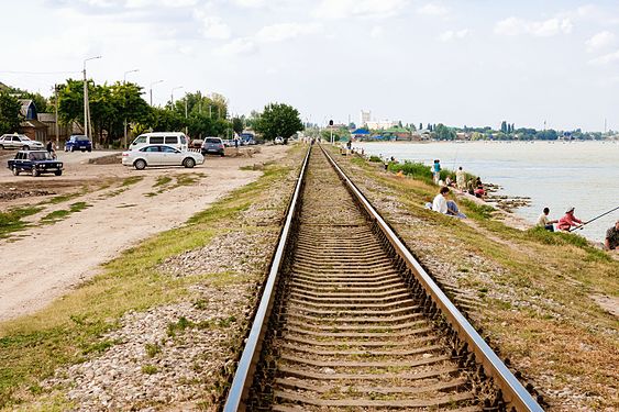 Railway along the Yeisk estuary. Yeisk, Krasnodar Krai